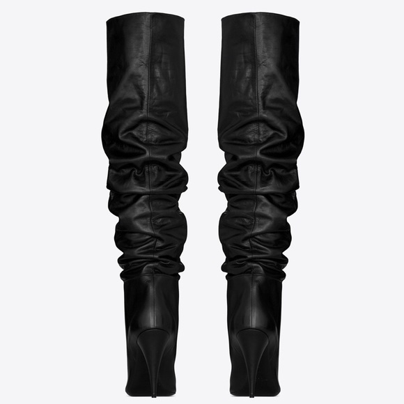 Saint Laurent Tall Slouch Leather Boots Black Knee High YSL 37 - Picture 4 of 16